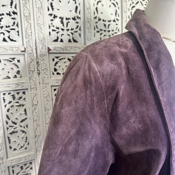 Vtg Lord & Taylor Dusty Purple Pig Suede Leather Oversized Open Blazer Jacket - Picture 5 of 10